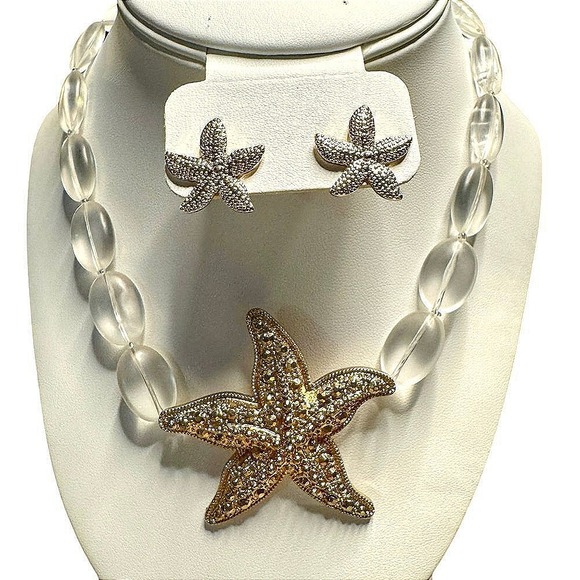 Artisan Handmade Starfish Necklace Earrings Set‎ Beaded Statement Jewelry - Picture 3 of 4